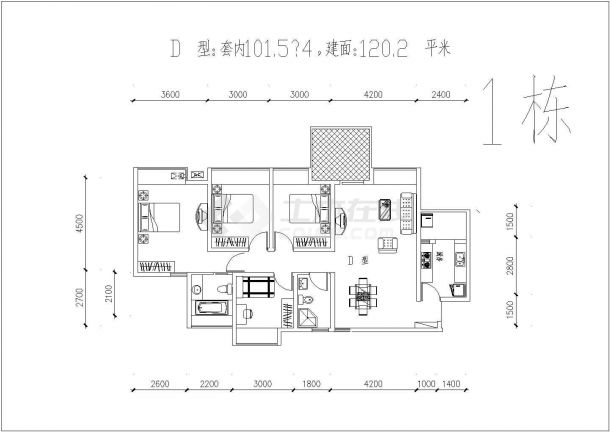 某地區(qū)三房經(jīng)典戶(hù)型建筑設(shè)計(jì)CAD平面圖解析